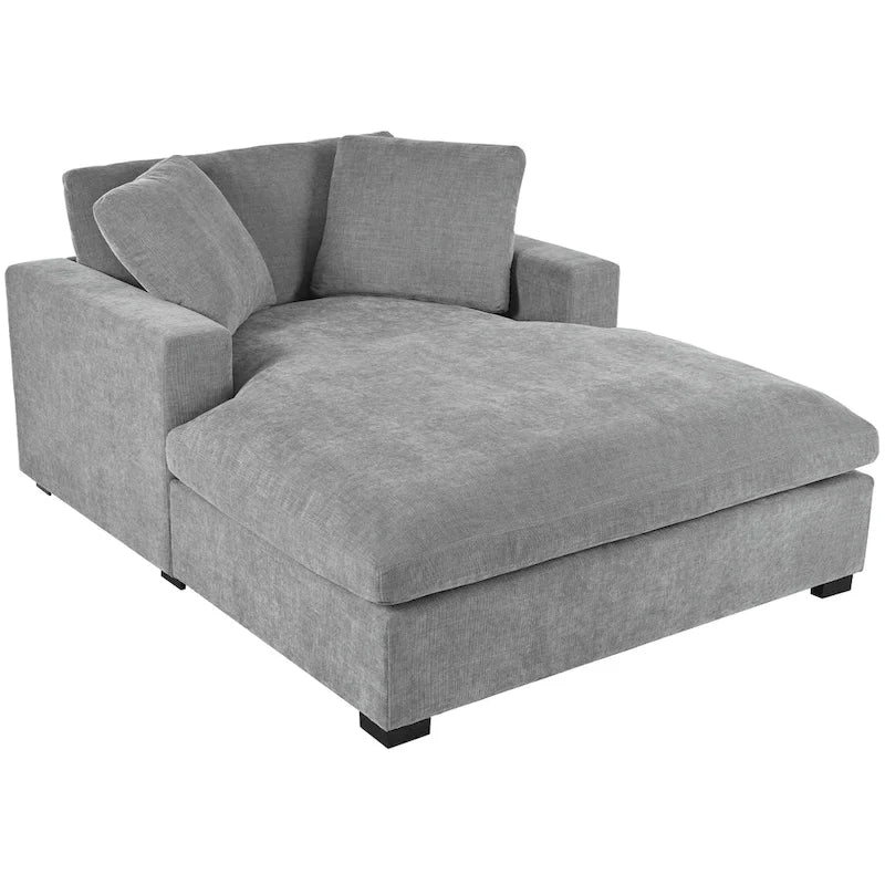 Gray Modern 53.5  Chaise Lounge Chair with Solid Wood Legs and Pillows for Living Room