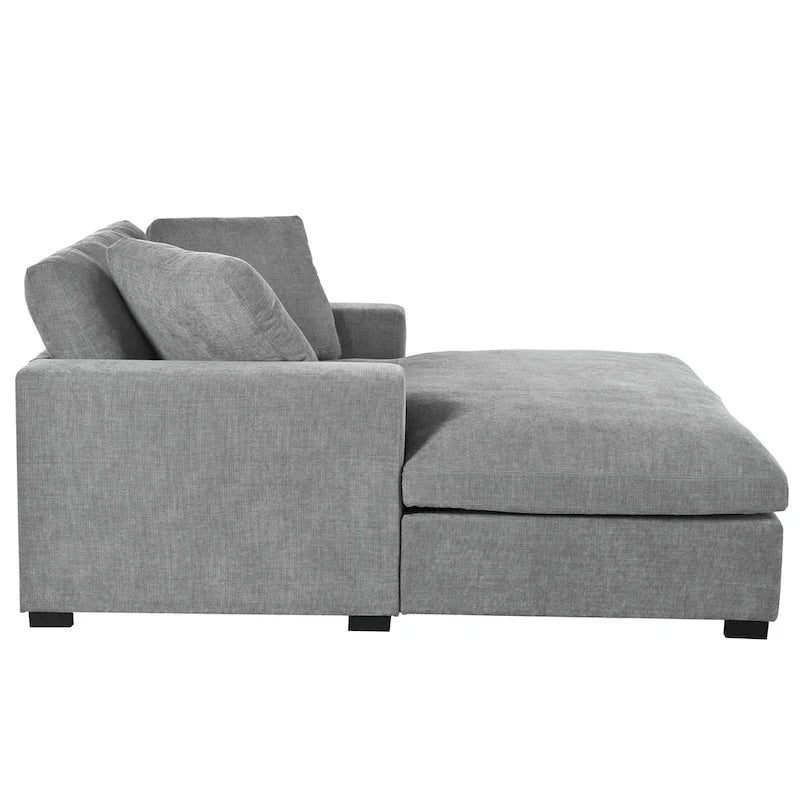 Gray Modern 53.5  Chaise Lounge Chair with Solid Wood Legs and Pillows for Living Room