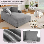Gray Modern 53.5  Chaise Lounge Chair with Solid Wood Legs and Pillows for Living Room