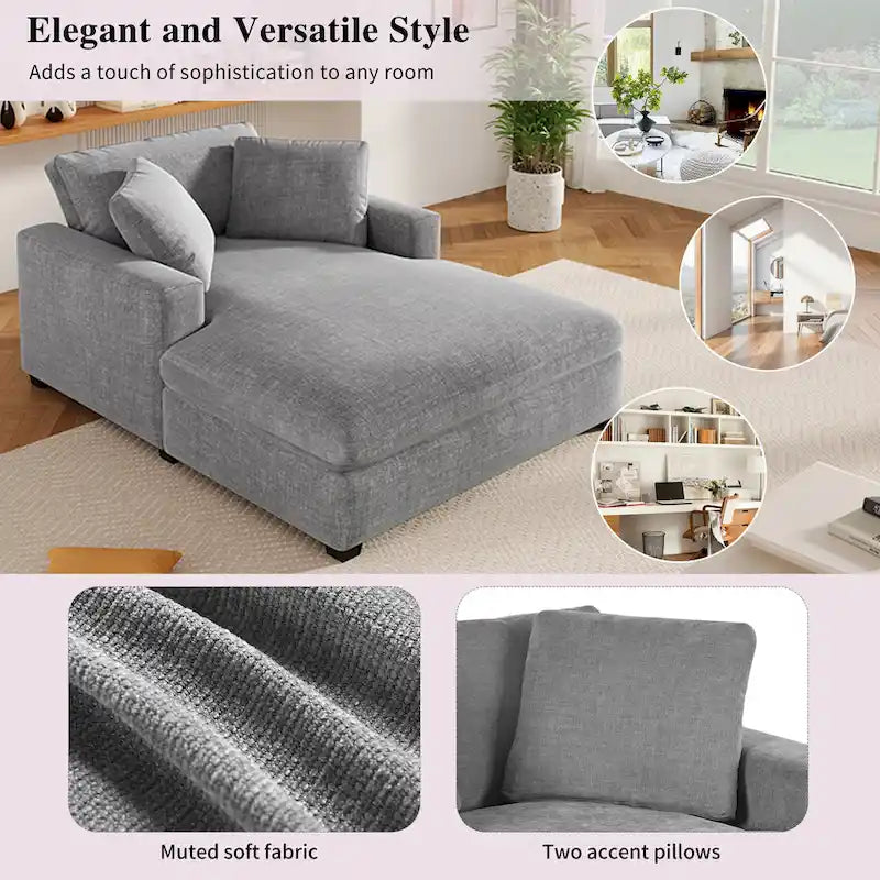 Gray Modern 53.5  Chaise Lounge Chair with Solid Wood Legs and Pillows for Living Room