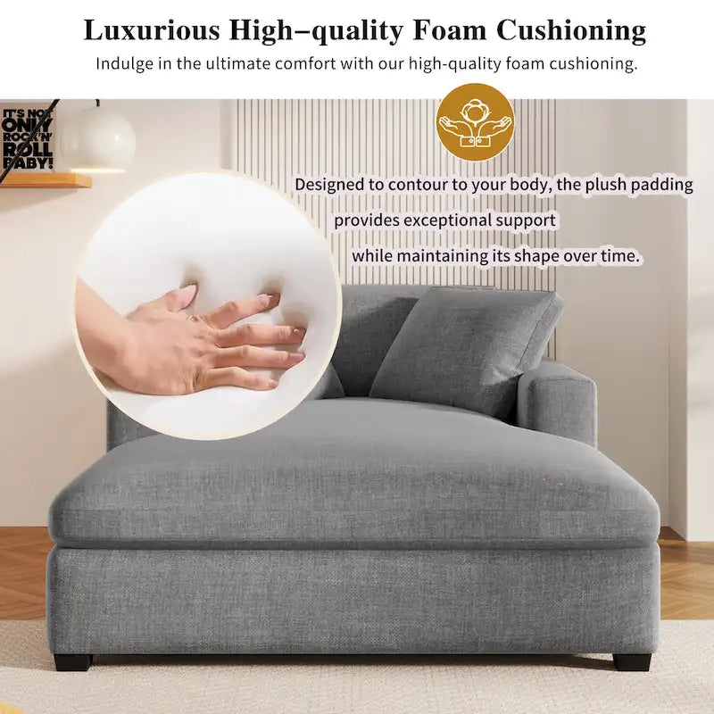 Gray Modern 53.5  Chaise Lounge Chair with Solid Wood Legs and Pillows for Living Room
