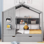 Gray Full Size Queen Upholstered Bed with Wingback Headboard and Four Drawers