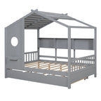 Gray Full Size Queen Upholstered Bed with Wingback Headboard and Four Drawers