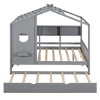 Gray Full Size Queen Upholstered Bed with Wingback Headboard and Four Drawers
