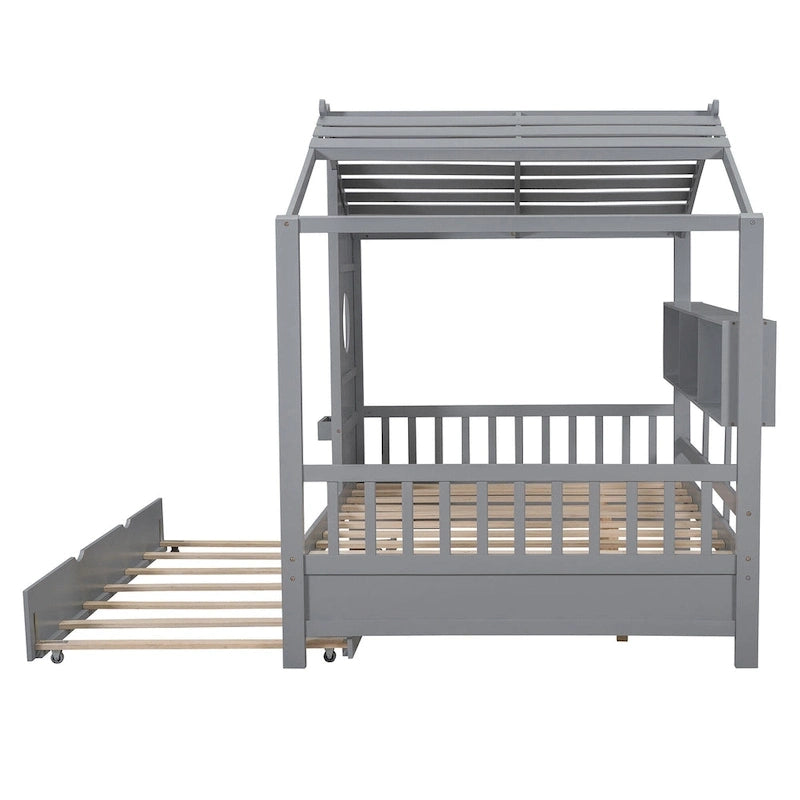 Gray Full Size Queen Upholstered Bed with Wingback Headboard and Four Drawers