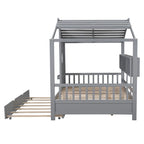 Gray Full Size Queen Upholstered Bed with Wingback Headboard and Four Drawers