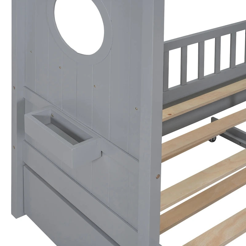 Gray Full Size Queen Upholstered Bed with Wingback Headboard and Four Drawers