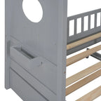 Gray Full Size Queen Upholstered Bed with Wingback Headboard and Four Drawers
