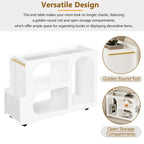 31.5  Modern Mobile End Table with 5mm Thick Fluted Tempered Glass, Lockable Wheels and Golden Round Rod