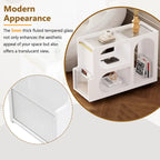 31.5  Modern Mobile End Table with 5mm Thick Fluted Tempered Glass, Lockable Wheels and Golden Round Rod