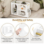 31.5  Modern Mobile End Table with 5mm Thick Fluted Tempered Glass, Lockable Wheels and Golden Round Rod