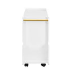 31.5  Modern Mobile End Table with 5mm Thick Fluted Tempered Glass, Lockable Wheels and Golden Round Rod