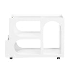 31.5  Modern Mobile End Table with 5mm Thick Fluted Tempered Glass, Lockable Wheels and Golden Round Rod