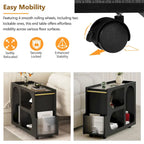 31.5  Modern Mobile End Table with 5mm Thick Fluted Tempered Glass, Lockable Wheels and Golden Round Rod