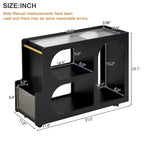 31.5  Modern Mobile End Table with 5mm Thick Fluted Tempered Glass, Lockable Wheels and Golden Round Rod
