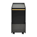 31.5  Modern Mobile End Table with 5mm Thick Fluted Tempered Glass, Lockable Wheels and Golden Round Rod