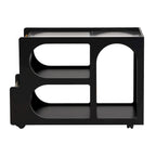 31.5  Modern Mobile End Table with 5mm Thick Fluted Tempered Glass, Lockable Wheels and Golden Round Rod