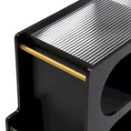 31.5  Modern Mobile End Table with 5mm Thick Fluted Tempered Glass, Lockable Wheels and Golden Round Rod