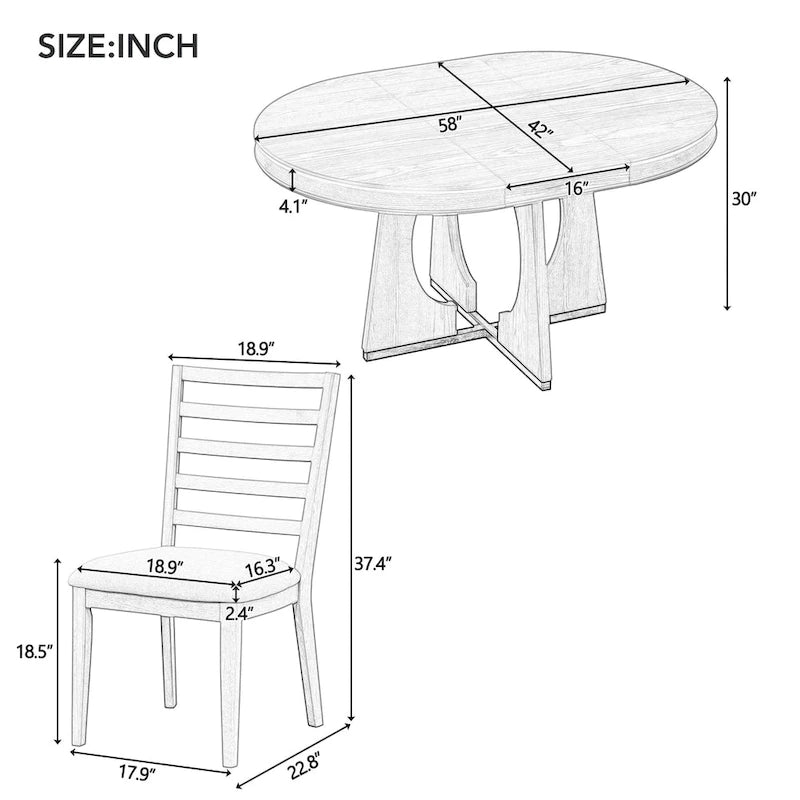 Vintage Style 5-piece Dining Set with Extendable Table and 4 Upholstered Chairs