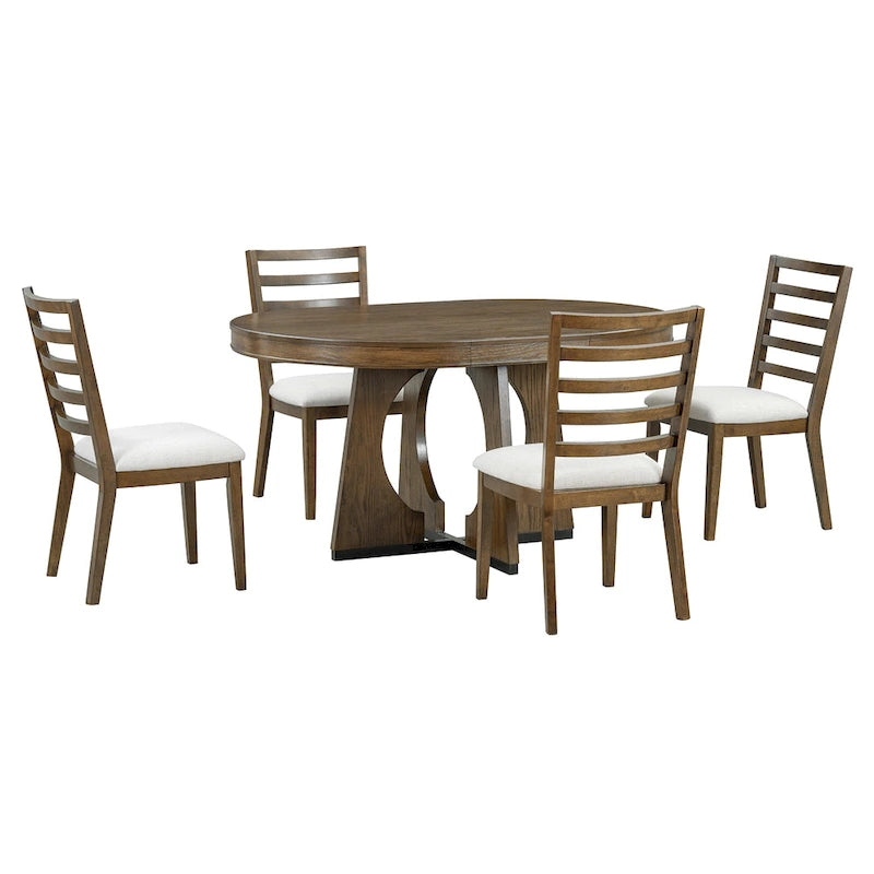 Vintage Style 5-piece Dining Set with Extendable Table and 4 Upholstered Chairs