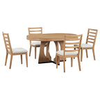 Vintage Style 5-piece Dining Set with Extendable Table and 4 Upholstered Chairs
