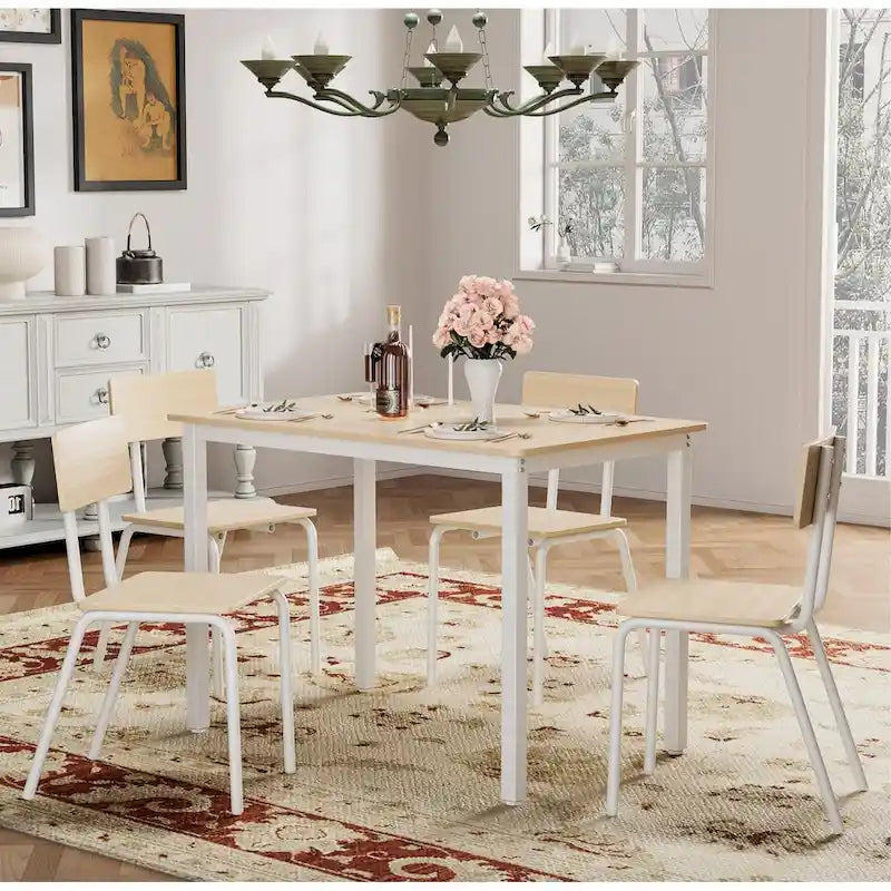 Compact 5-Piece Dining Table Set with 4 Chairs, 43  Metal Frame & MDF, Ideal for Small Spaces, Easy to Clean