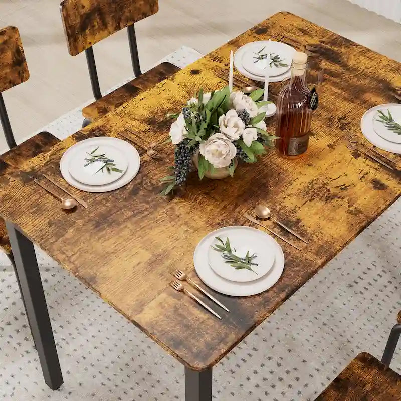 Compact 5-Piece Dining Table Set with 4 Chairs, 43  Metal Frame & MDF, Ideal for Small Spaces, Easy to Clean