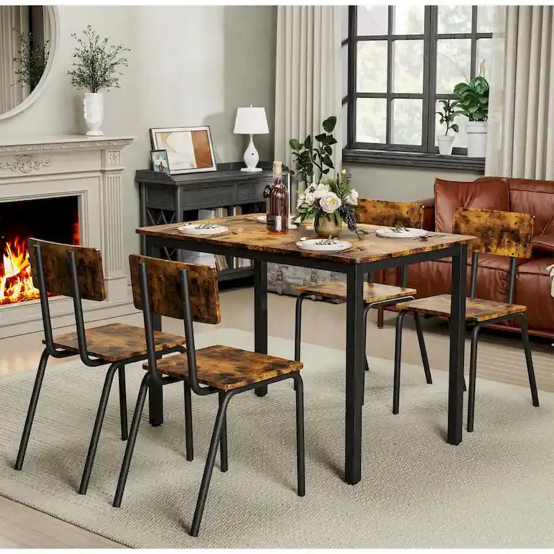 Compact 5-Piece Dining Table Set with 4 Chairs, 43  Metal Frame & MDF, Ideal for Small Spaces, Easy to Clean