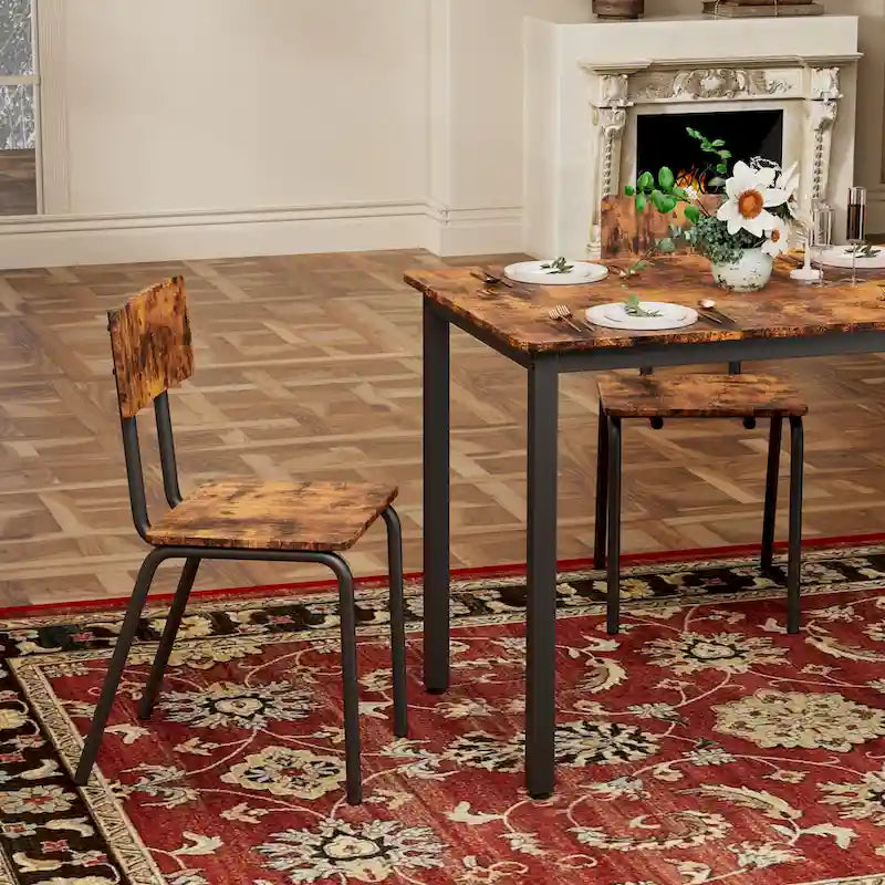 Compact 5-Piece Dining Table Set with 4 Chairs, 43  Metal Frame & MDF, Ideal for Small Spaces, Easy to Clean