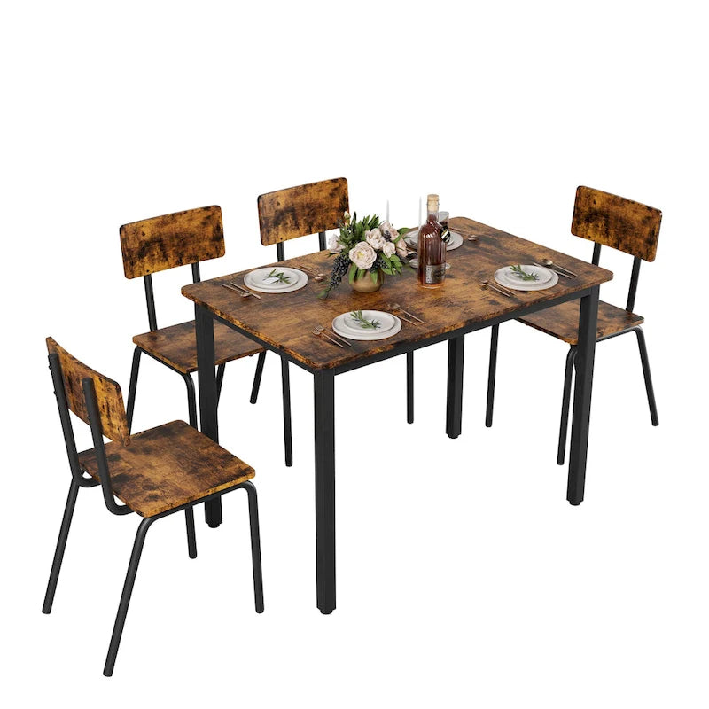 Compact 5-Piece Dining Table Set with 4 Chairs, 43  Metal Frame & MDF, Ideal for Small Spaces, Easy to Clean