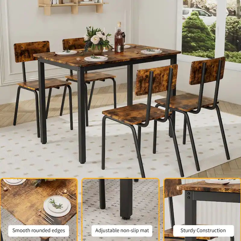 Compact 5-Piece Dining Table Set with 4 Chairs, 43  Metal Frame & MDF, Ideal for Small Spaces, Easy to Clean