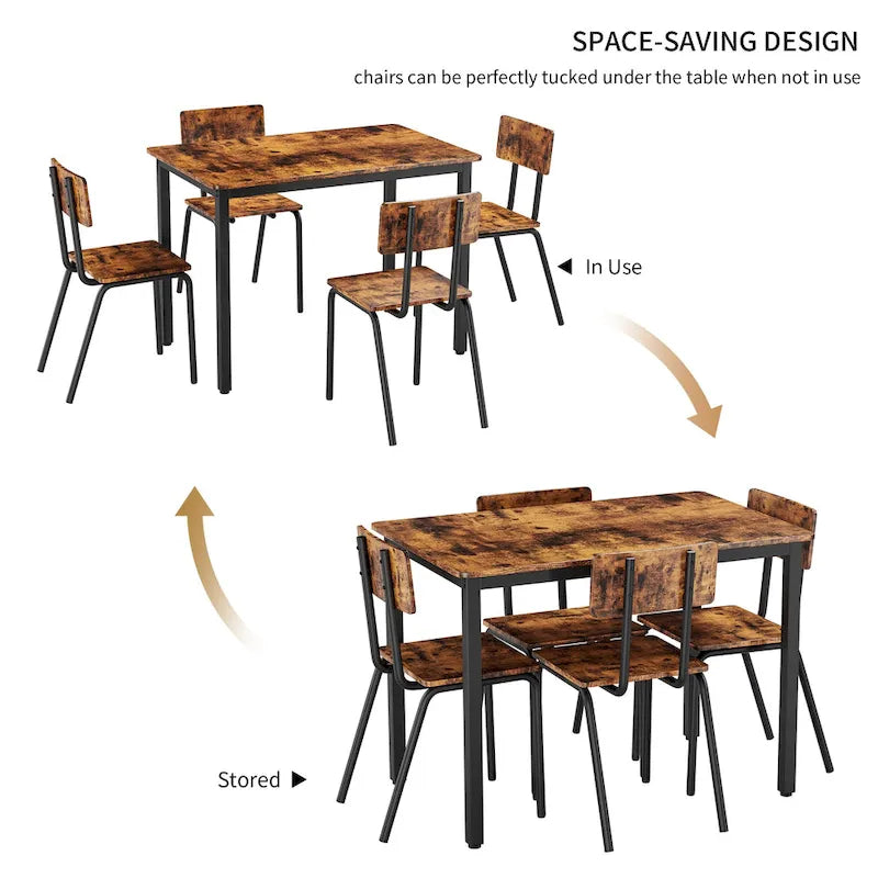 Compact 5-Piece Dining Table Set with 4 Chairs, 43  Metal Frame & MDF, Ideal for Small Spaces, Easy to Clean