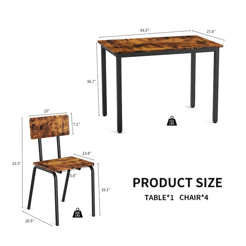 Compact 5-Piece Dining Table Set with 4 Chairs, 43  Metal Frame & MDF, Ideal for Small Spaces, Easy to Clean