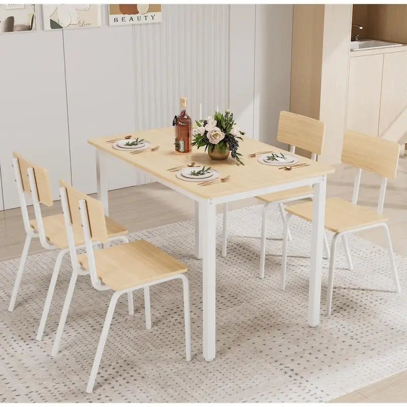 Compact 5-Piece Dining Table Set with 4 Chairs, 43  Metal Frame & MDF, Ideal for Small Spaces, Easy to Clean