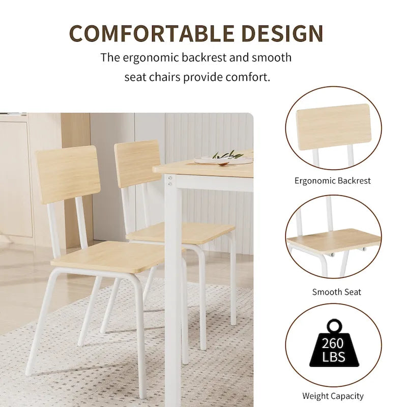 Compact 5-Piece Dining Table Set with 4 Chairs, 43  Metal Frame & MDF, Ideal for Small Spaces, Easy to Clean