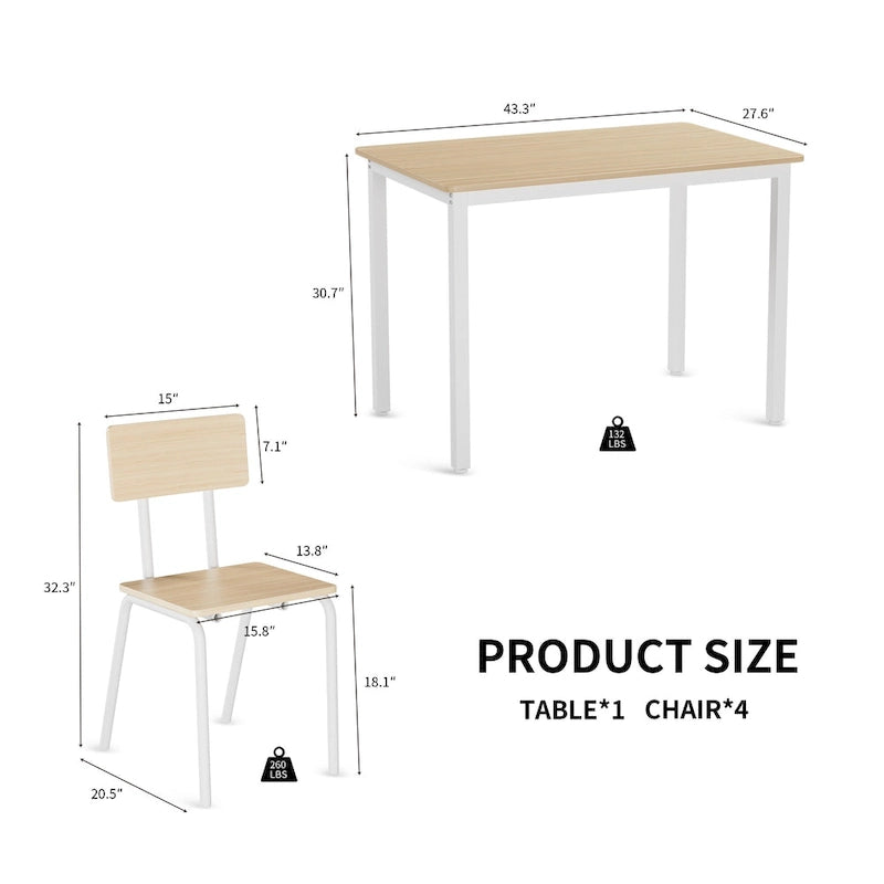 Compact 5-Piece Dining Table Set with 4 Chairs, 43  Metal Frame & MDF, Ideal for Small Spaces, Easy to Clean