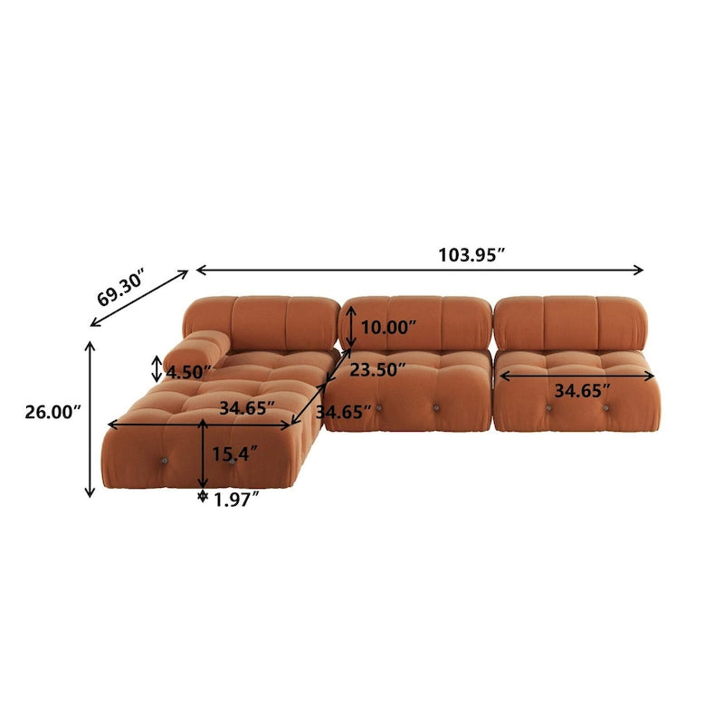 L-shape Velvet Modern Sofa Soft Couch