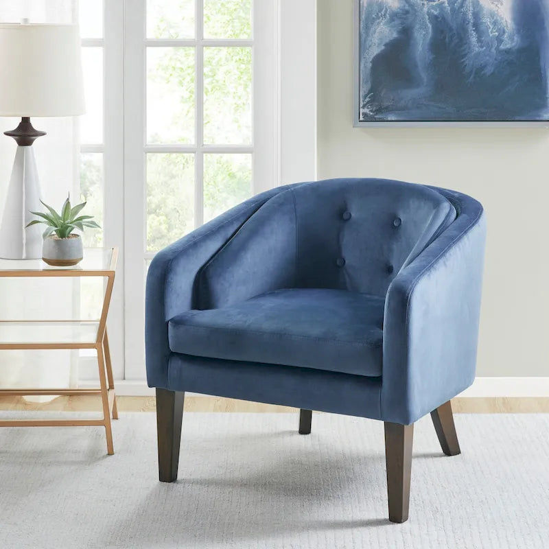 Blue Upholstered Tufted Mid-Century Accent Chair