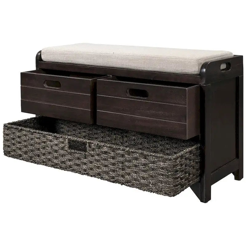 Storage Bench Entryway Bench with Removable Basket and 2 Drawers, with Removable Cushion for Living Room