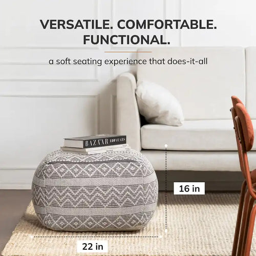22-inch Square Pouf Ottoman - Handmade Footrest for Living Room, Bedroom, Nursery