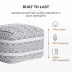 22-inch Square Pouf Ottoman - Handmade Footrest for Living Room, Bedroom, Nursery