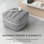 22-inch Square Pouf Ottoman - Handmade Footrest for Living Room, Bedroom, Nursery