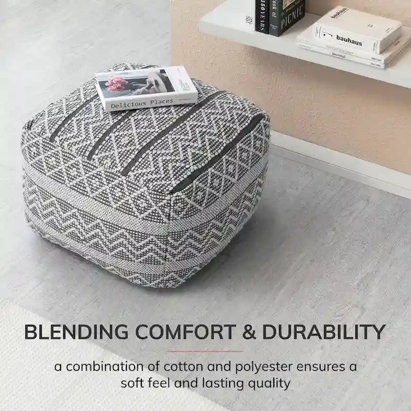 22-inch Square Pouf Ottoman - Handmade Footrest for Living Room, Bedroom, Nursery