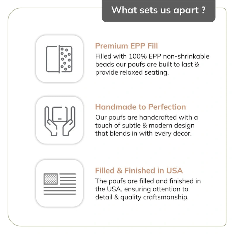 22-inch Square Pouf Ottoman - Handmade Footrest for Living Room, Bedroom, Nursery