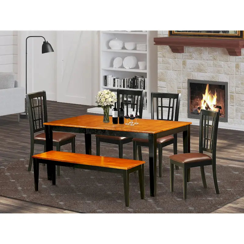 Dining Table Set Contains a Rectangle Table and Dining Chairs with a Bench (Chair Seat Type Options)