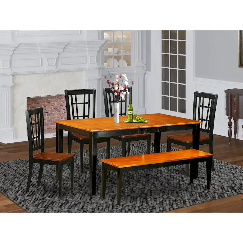 Dining Table Set Contains a Rectangle Table and Dining Chairs with a Bench (Chair Seat Type Options)