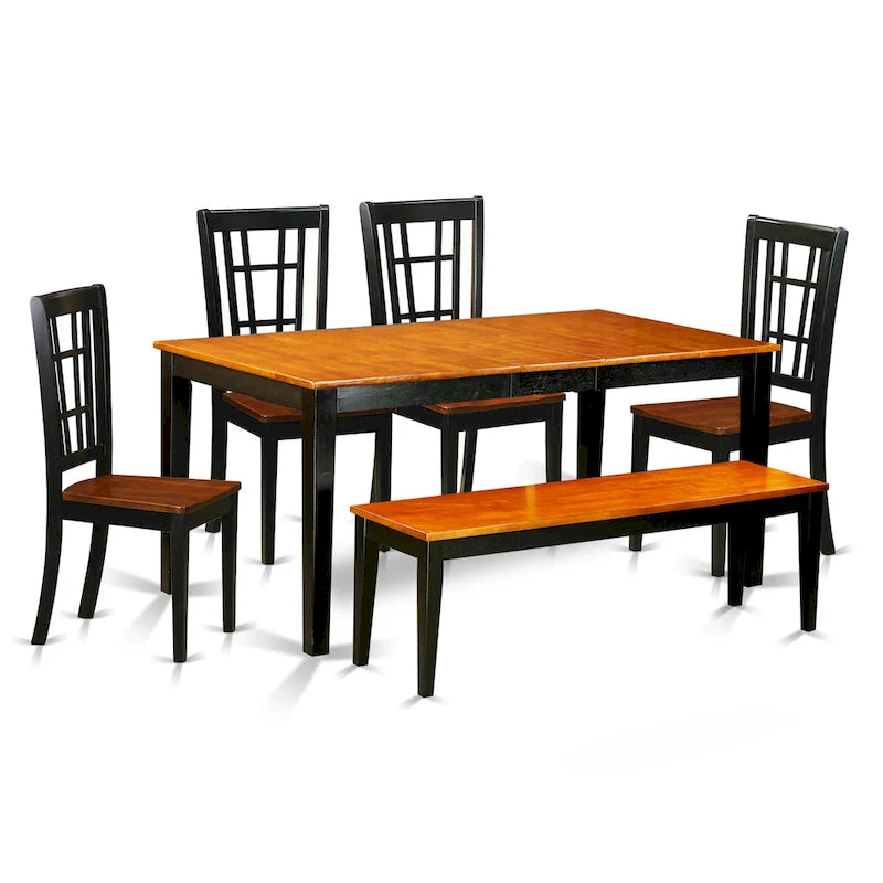 Dining Table Set Contains a Rectangle Table and Dining Chairs with a Bench (Chair Seat Type Options)