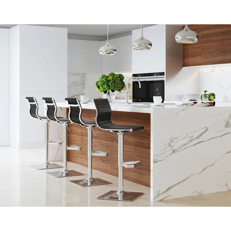 Contemporary Adjustable Bar Stool in Faux Leather