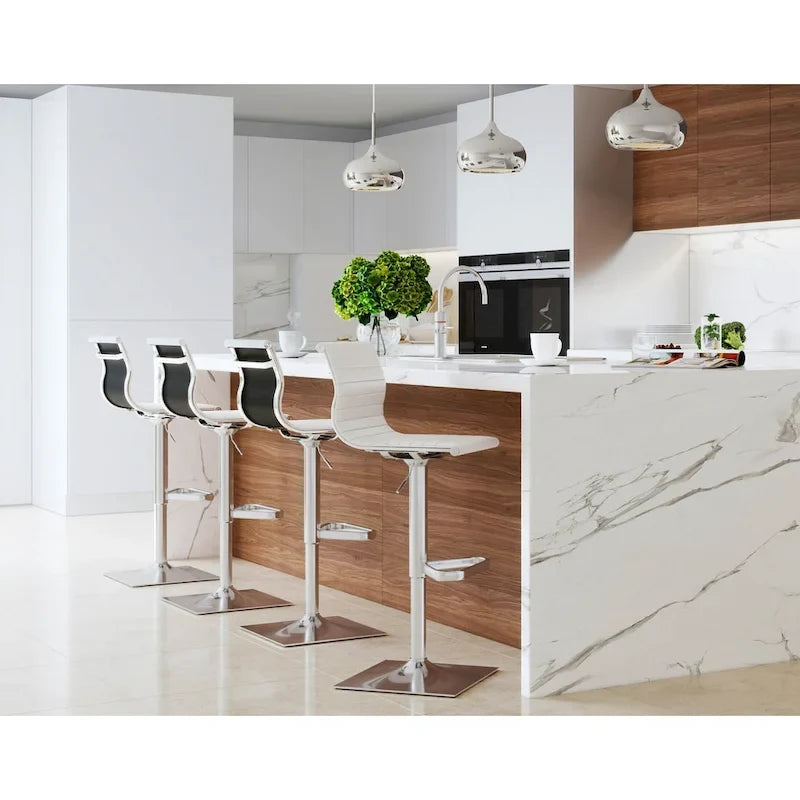 Contemporary Adjustable Bar Stool in Faux Leather