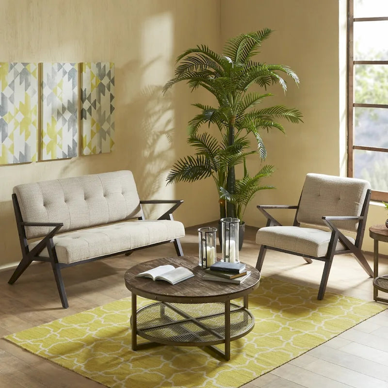 Upholstered Arm Chair with Angled Wood Frame